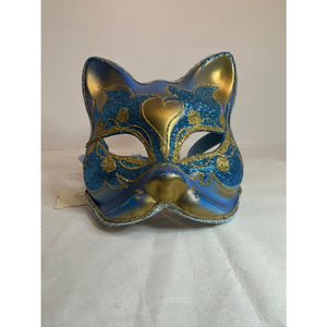 Mask from Venice Cat Blue Gold - Luxury Painted Handmade 31